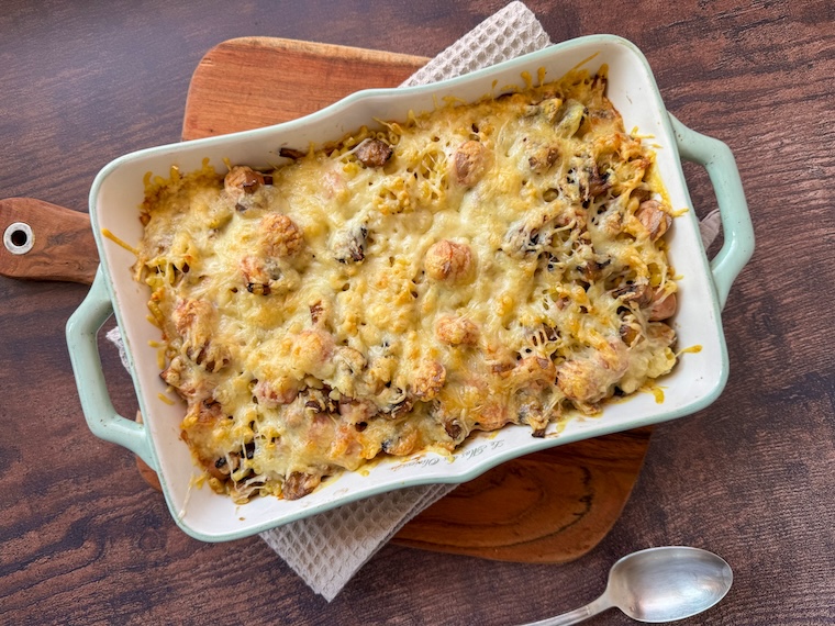 gratin de pâtes aux champignons