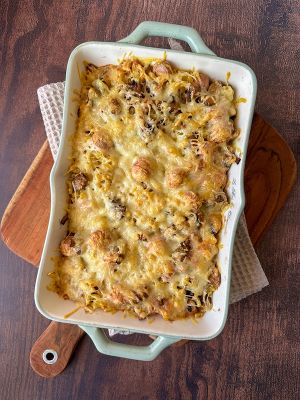 gratin de pâtes aux saucisses et champignons