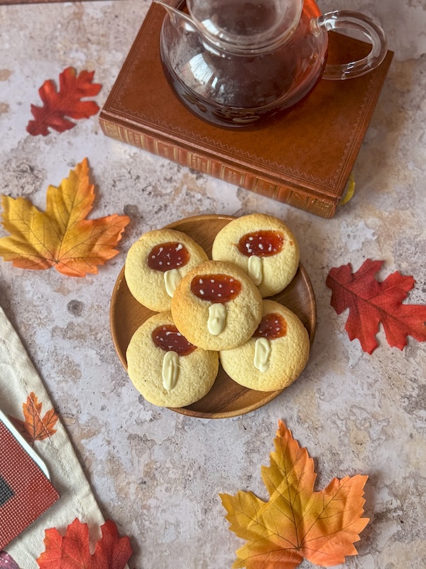 sablés au chocolat et à la confiture en forme de champignon